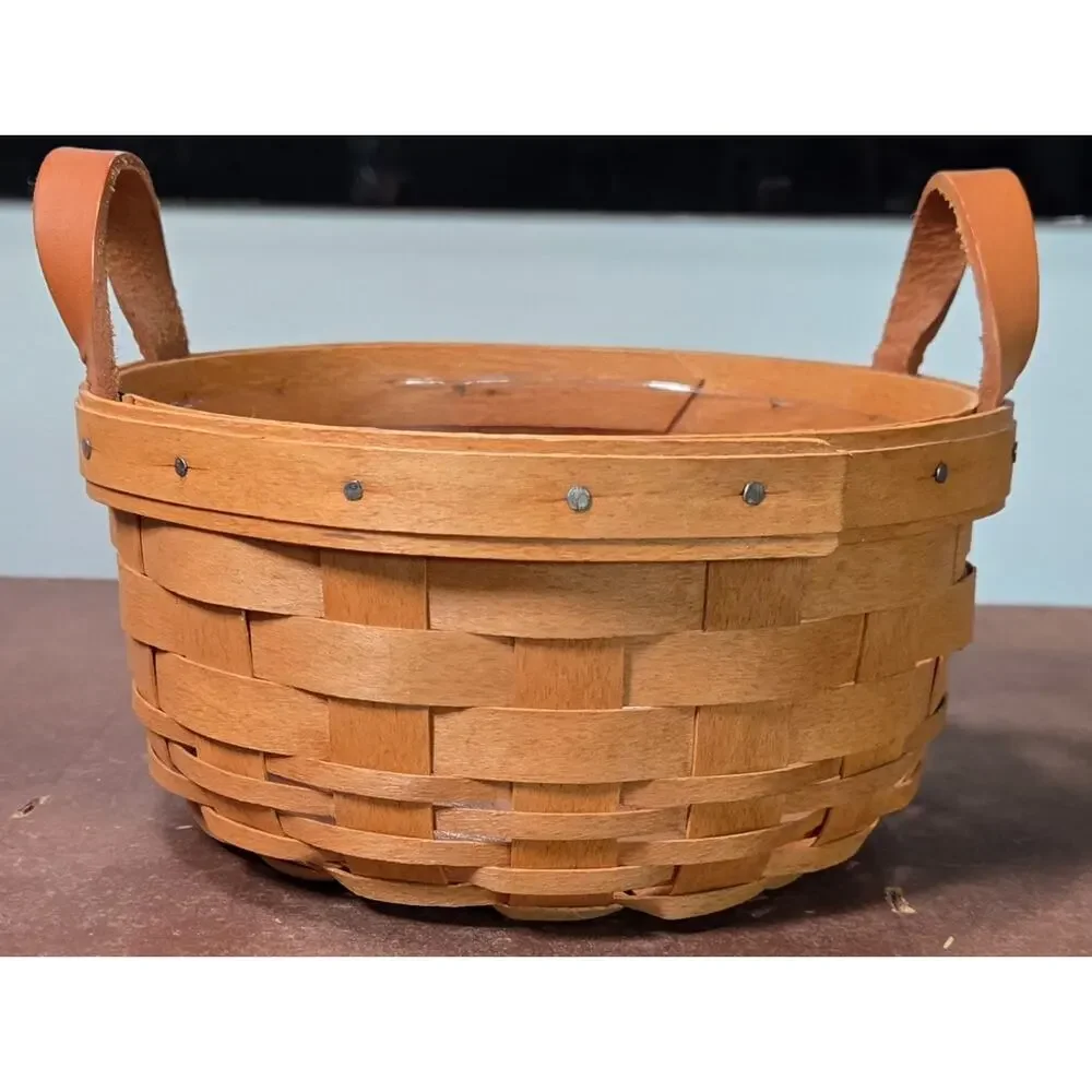 Vintage 1993 Longaberger Handwoven Wood Button Basket 7